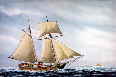 A painting of&nbsp;the&nbsp;Hannah, a Continental schooner that captured a British vessel in September 1775