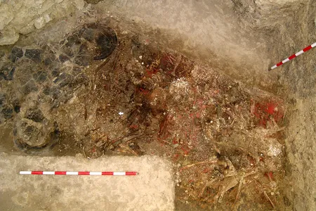 Cinnabar powder covered the remains of 20 people, mostly women, in this megalithic tomb at the site of Valencina, Spain.