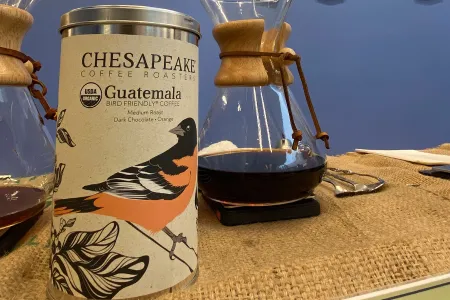 Canister of bird friendly coffee