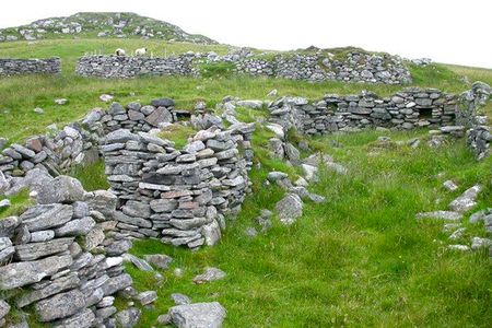 Ruins of farms on Fuaigh Mòr, an island evicted during the Highland Clearances