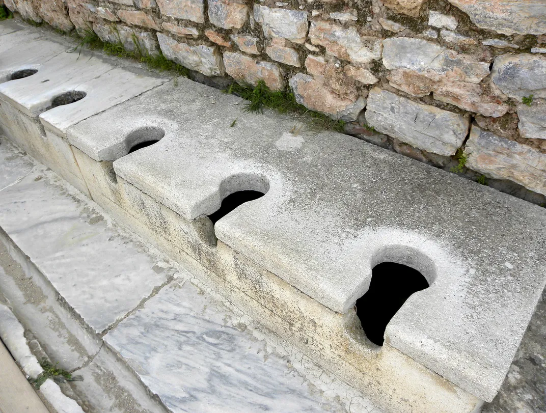 2020 photograph of ancient latrines in Ephesus, Turkey
