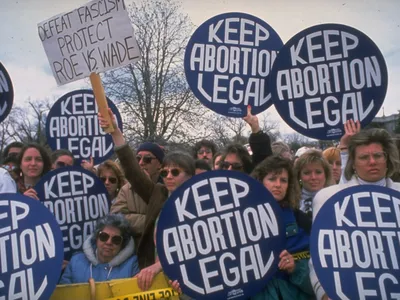 Demonstrators at a pro-choice march in April 1989