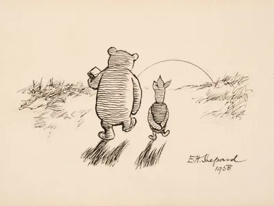 The 6.5-inch-long sketch of Pooh and Piglet is signed&nbsp;&ldquo;E.H. Shepard 1958.&rdquo;