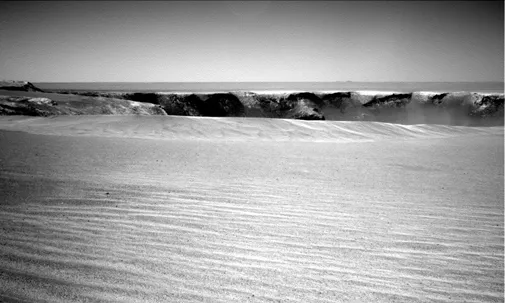 Opportunity nears the edge of a giant Martian crater.
