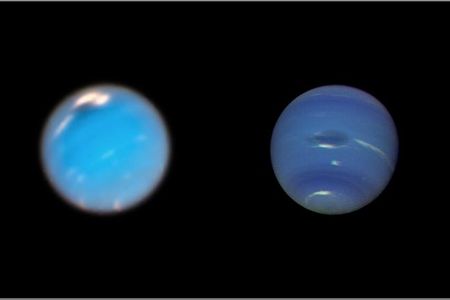 The most recent vortex on the left and the first one discovered in 1989 by Voyager 2.