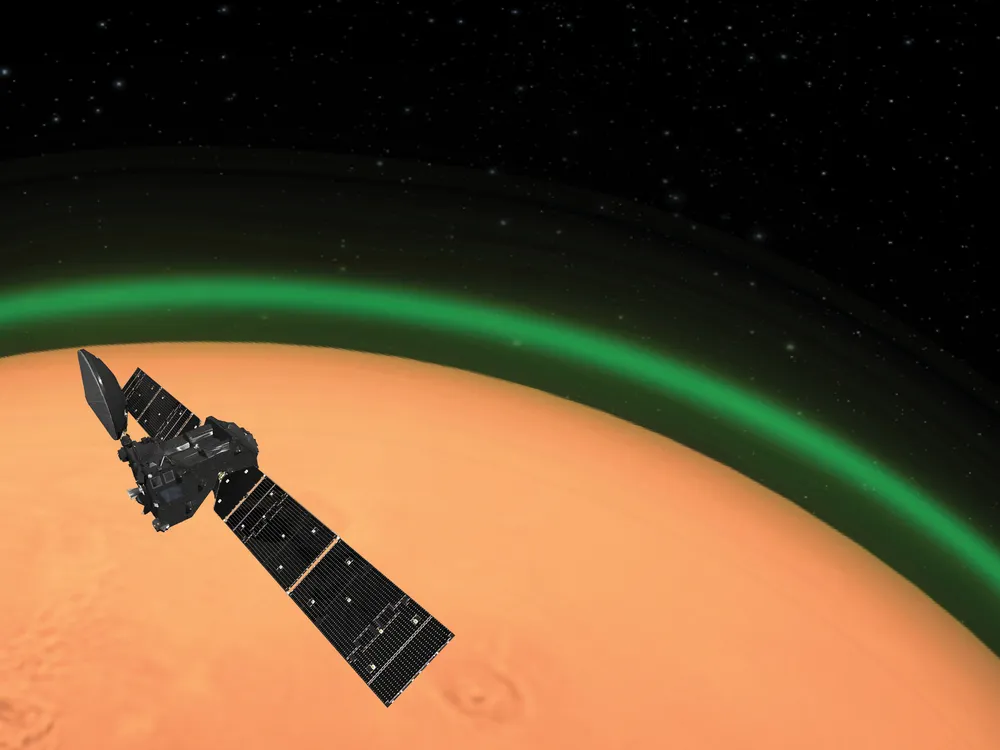 Artist's rendering of green airglow on Mars.jpg