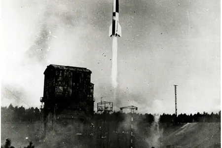 Launch of a German V-2 rocket, dated October 3, 1942.