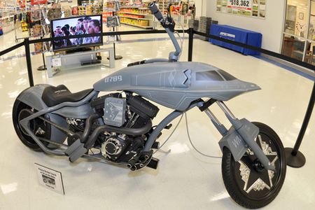 The �B-2 Stealth Bike,� which was designed and built by Orange County Choppers of Newburgh, N. Y., sits on display at the Base Exchange on Barksdale Air Force Base, La., August 12, 2009. Northrop Grumman commissioned the building of the motorcycle to commemorate the anniversary of the first flight of the B-2 Spirit stealth bomber. The B-2 Stealth Bike will appear at Northrop-sponsored events throughout 2009. (U.S. Air Force photo/Tech. Sgt. Jeff Walston)