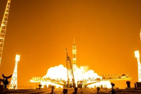 A Soyuz rocket launches from the Baikonur cosmodrome in Kazakhstan.