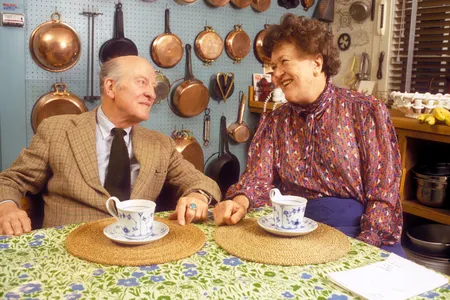 Julia Child and her husband Paul Child at their home in Cambridge, Massachusetts.