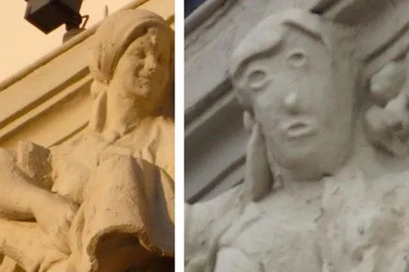 The original sculpture (left) and the "restored" version (right)
