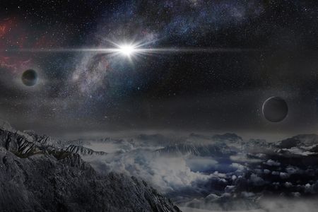 An illustration shows the record-breaking supernova ASASSN-15lh as it would appear from an exoplanet about 10,000 light-years away.