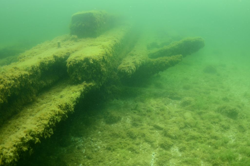 Underwater wreckage of ship