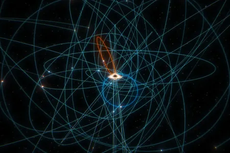 Many stars orbit the Milky Way's central supermassive black hole. But S301's orbit, shown in red, is the only one known to be close enough to feel the effects of the black hole's theorized spin.
