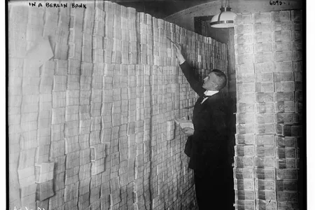 In January 1923, a dollar cost 17,000 marks. In December, the exchange rate topped out at 4.2 trillion marks to the dollar.