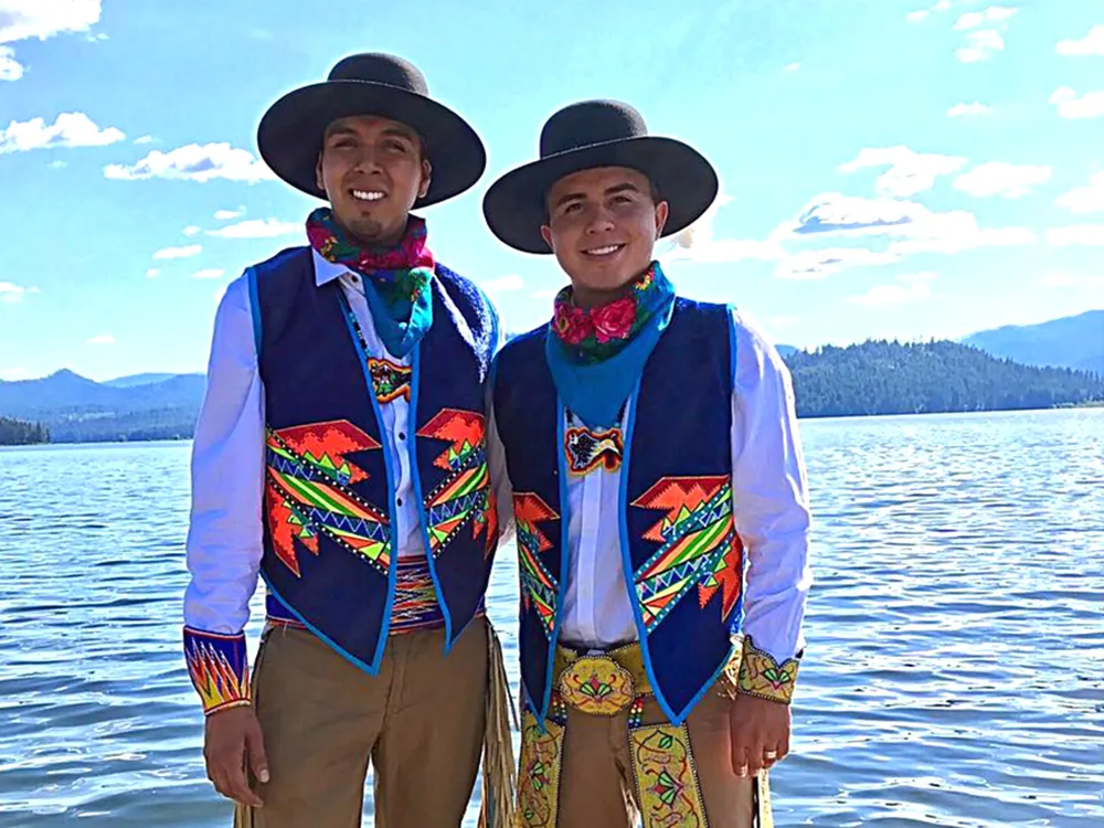 Adrian Stevens (Ute/Shoshone–Bannock/San Carlos Apache) and Sean Snyder (Dine/Ute), a couple who regularly participate in powwows. (Courtesy of Adrian Stevens, used with permission)