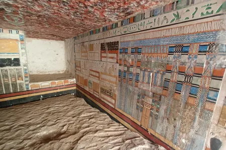 The tomb's walls are painted and carved with images of objects the doctor might have used.