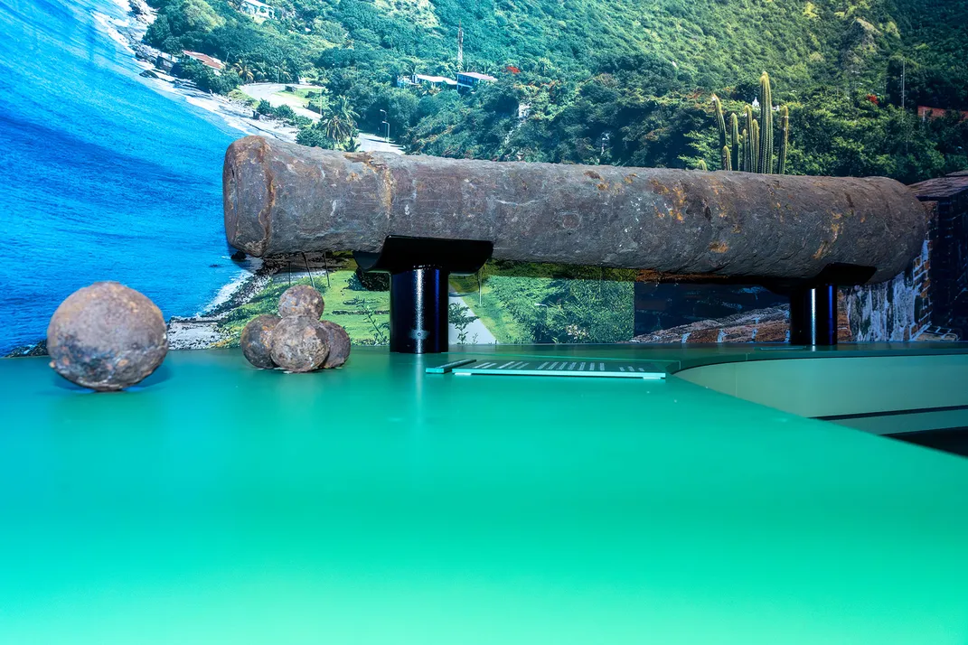 An 18th-century cannon on view in the exhibition