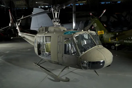 This UH-1, on view at the Smithsonian Udvar-Hazy Center in Chantilly, Virginia, compiled a distinguished combat record in Vietnam from 1966 to 1970.