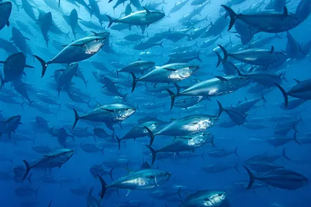 Atlantic bluefin tuna circle a holding pen near Malta. The Mediterranean Sea and the Gulf of Mexico were long thought to be the only locales where the massively valuable fish spawns.