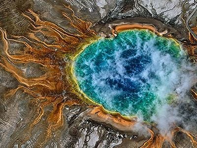 Bacteria produces the vivid colors in the Gran Prismatic Spring.
