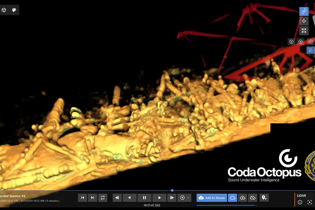 Underwater sonar scan of Key Bridge in Baltimore