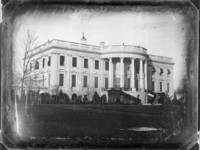 Earliest known photograph of the White House. The image was taken in 1846 by John Plumbe during the administration of James K. Polk.