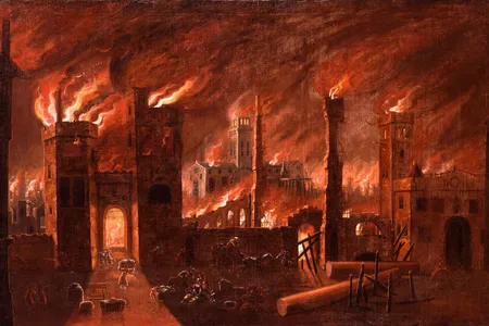 Oil painting of the Great Fire, seen from Newgate.