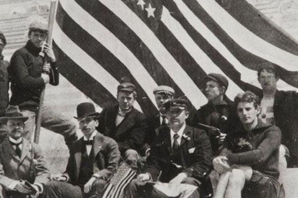 The B.A.A. team in the stadium in Athens. 