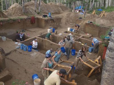 Archeologists working at the Upward Sun River site in Alaska, where they found the 11,500-year-old remains of two infants