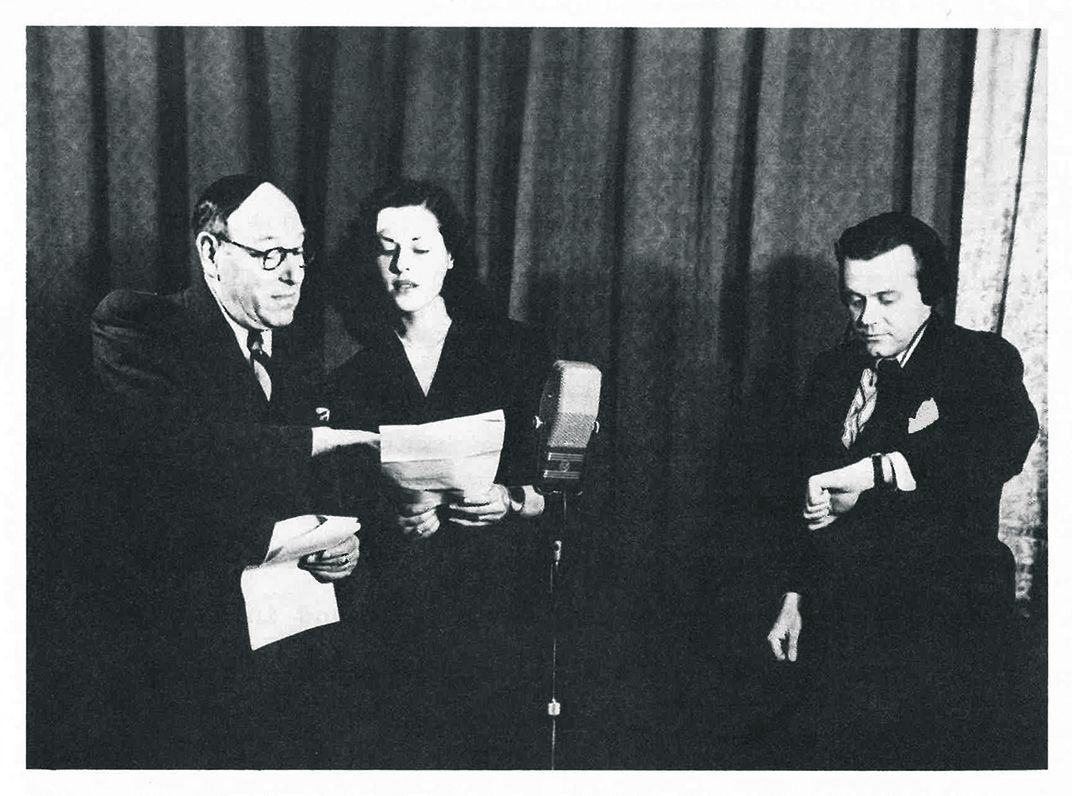 Bernauer followed in the footsteps of her actor and playwright  father, Rudolf, left, who initially suggested she audition for the black propaganda campaign. Script writer Charles Kebbe, right, later created the sultry persona of Vicky.