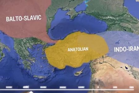 A screen shot from a video about how Indo-European languages spread around the globe. 