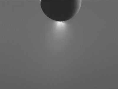 The plume of Enceladus, as seen by Cassini last May.