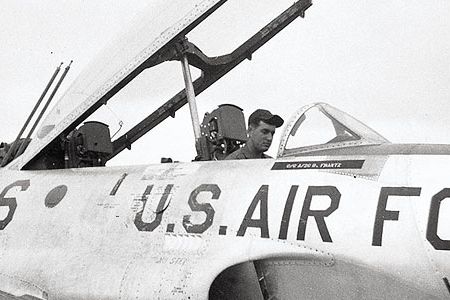 Airman George Johnson (in a T-33 in late 1955) spent hundreds of hours maintaining Sabrejets and much less time flying one.