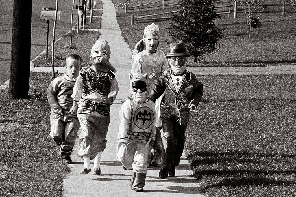 a group of kids trick-or-treating