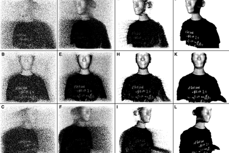 (A to L) 3D estimates of front views and lateral views rendered as point clouds overlaid with reflectivity data.
