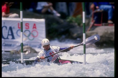 Dana Chladek competes in the Olympic Slalom Trials in 1992.