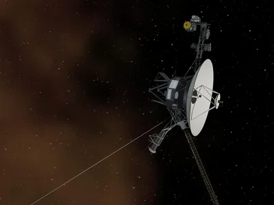 An artist&#39;s rendering of the Voyager 1 spacecraft entering interstellar space.