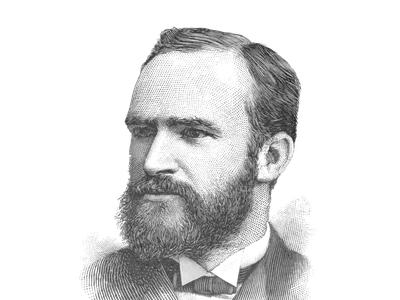 Engraved portrait of Melvil Dewey.
