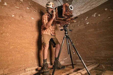 Photographer Wayne Martin Belger created these striking platinum palladium prints by exposing the negative onto a paper coated with platinum and palladium salts, producing a special sharpness and subtlety. Belger built this vintage-style view camera specifically for this story, crafting the body from local Arizona mesquite and juniper and installing a late-19th-century French landscape lens in front, to give the prints a timeless feel. Belger calls it his &ldquo;Ts&eacute;yi&rdquo; camera.

&nbsp;