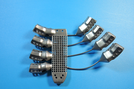 The implant has a sternum and four ribs.