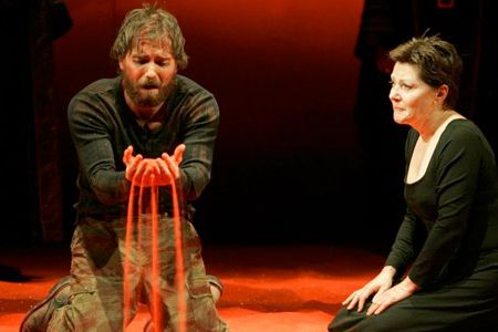 Erin Gann as Xerxes and Helen Carey as Atossa in the Shakespeare Theatre Company's production of Aeschylus' "The Persians," a new version by Ellen McLaughlin, directed by Ethan McSweeny.