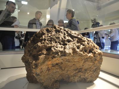 A fragment of the meteorite that tore through the Earth above Chelyabinsk, Russia, in February 2013.
