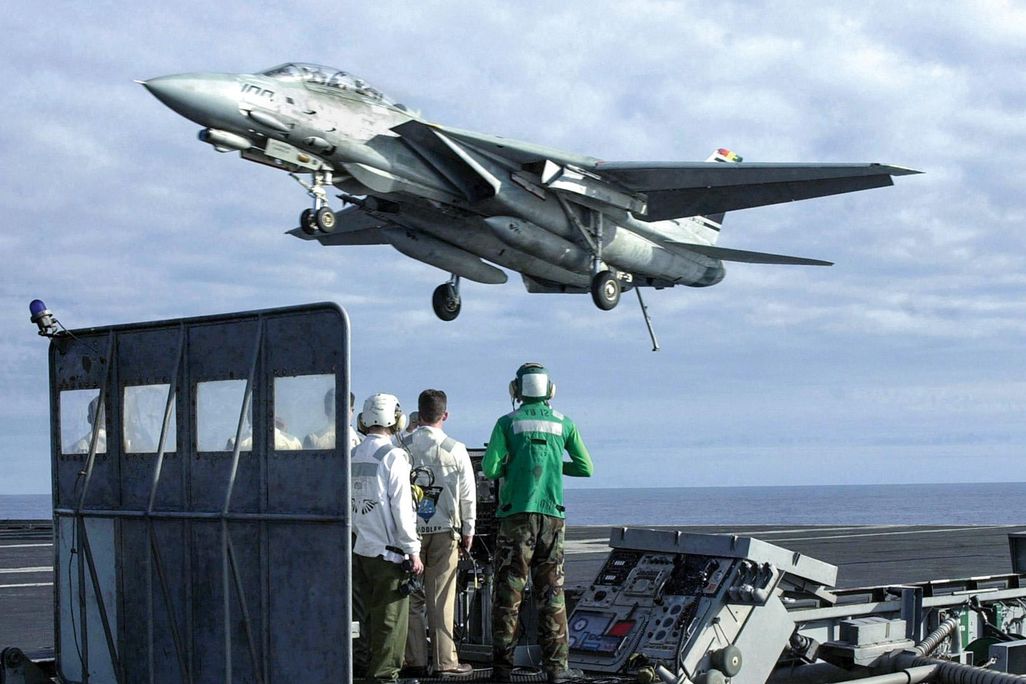 F-14 Tomcat landing on aircraft carrier