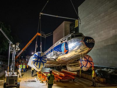 In July, the Museum’s DC-3, sans wings and engines, made the journey from the National Mall to northern Virginia.