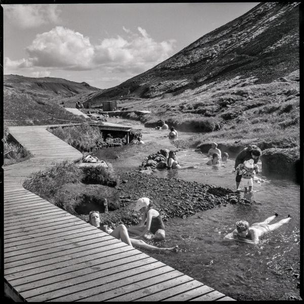 Bathers at the Reykjadalur geothermal river thumbnail