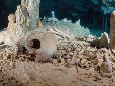 The skeletal remains found in a Mexican cave before their looting