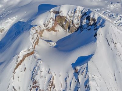 Crater Peak (photographed here on February 7, 2025) is the most likely site of a future Mount Spurr eruption.