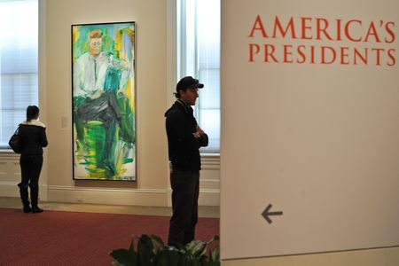 In an explosion of green and gold, Elaine de Kooning's portrayal of President John F. Kennedy holds pride of place at the National Portrait Gallery in its exhibition "America's Presidents."  