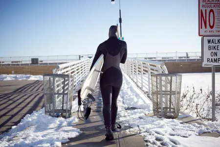 A thick wetsuit is mandatory garb for surfers braving the ice-cold ocean. 